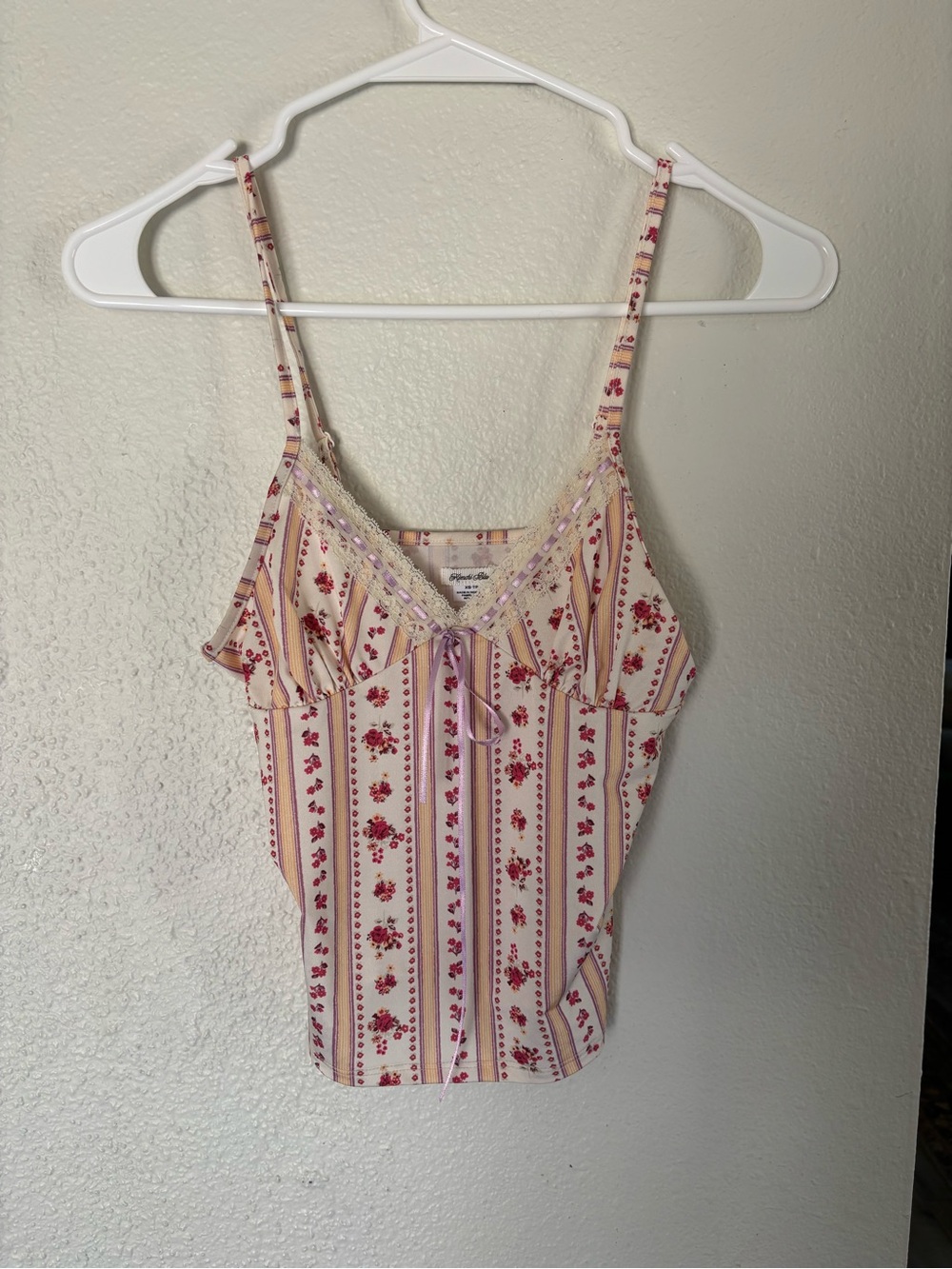 Kimchi Blue Cream Cami with Red Floral Stripes